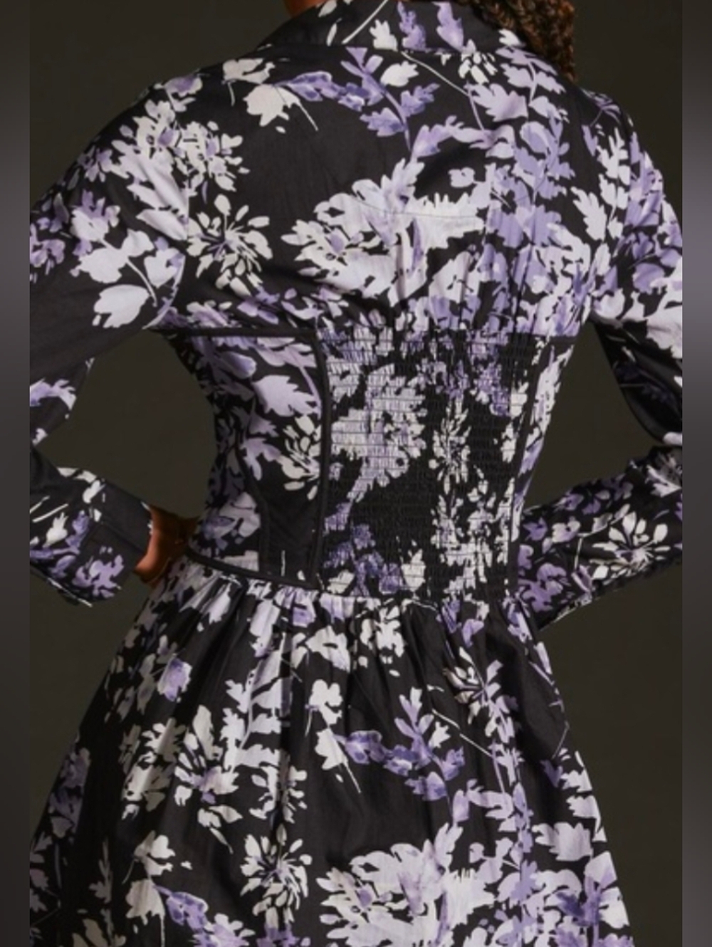 Anthropologie Womens Dress Corset Shirt Mini Long Sleeve Floral Black Size 6 - Picture 3 of 12